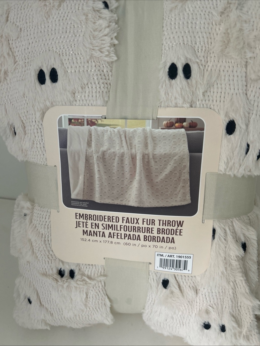 VIRAL Northwest Halloween Throw Blanket Faux Fur Embroidered Cozy Ivory Ghosts